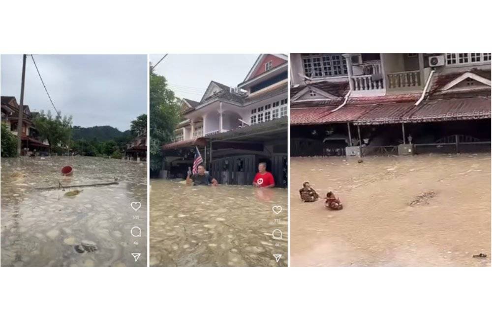 Tangkapan layar memaparkan keadaan air banjir yang dipenuhi sampah dan sisa minyak dalam kejadian di Fair Park, Ipoh pada Ahad. Foto ihsan pembaca