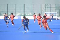 Antara aksi Young Tigers mementang Bangladesh pada Sabtu. Foto Asia Hockey Federation