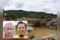 Keadaan jambatan utama yang runtuh akibat dibadai banjir. Gambar kecil: Shariff (kiri), Razoh