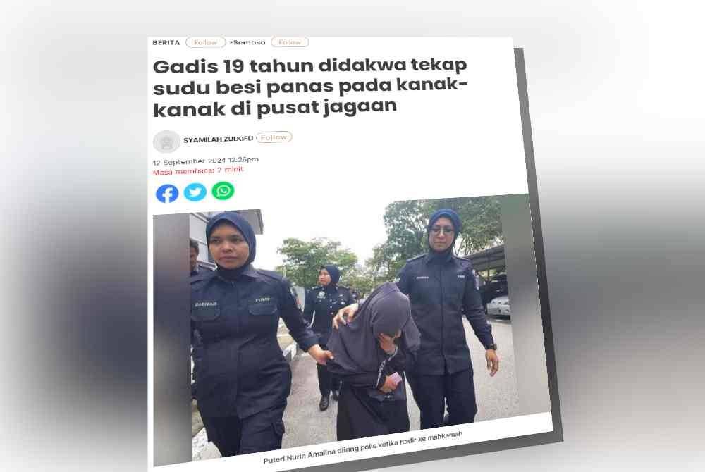 Laporan Sinar Harian berhubung kes gadis 19 tahun didakwa tekap sudu panas pada kanak-kanak di pusat penjagaan.