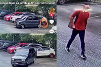 Perodua Kenali dipandu suspek meletakkan kenderaan disebelah kereta mangsa. Lelaki (kanan) yang didakwa suspek berhubung kejadian kecurian rim serta tayar kereta mangsa.