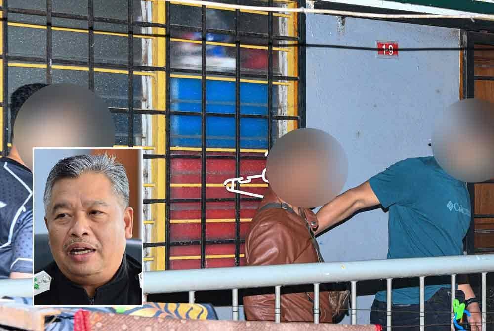 Antara warga asing yang ditahan JIM dalam serbuan di Pangsapuri PKNS Taman Dagang, Ampang pada Jumaat. (Gambar kecil: Zakaria) Foto: Jabatan Imigresen Malaysia