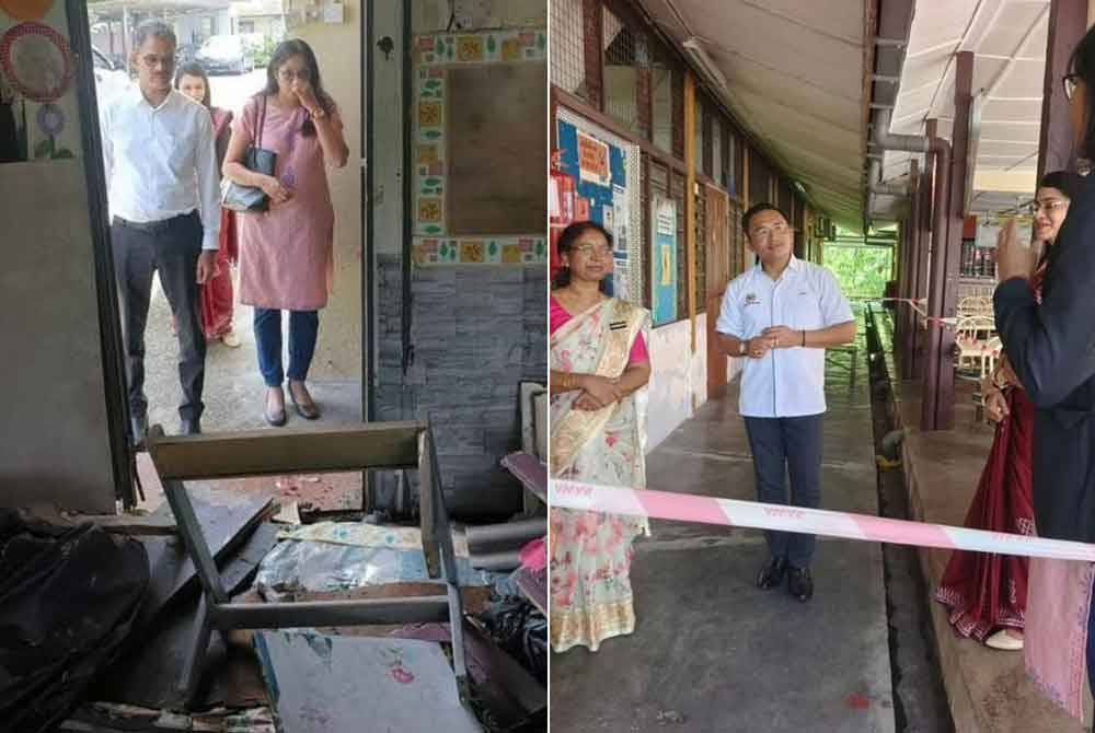 Papparaidu (kiri) membuat tinjauan ke Sekolah Jenis Kebangsaan Tamil, Ladang Batu Ampat, Klang pada Jumaat.