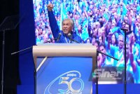 Ahmad Zahid ketika menyampaikan ucaptama pada Sambutan Ulang Tahun ke-50 BN di Pusat Dagangan Dunia Kuala Lumpur pada Sabtu. FOTO: SINAR HARIAN / MOHD HALIM ABDUL WAHID