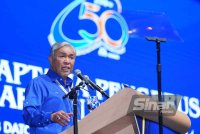 Ahmad Zahid ketika berucap pada Majlis Sambutan Ulang Tahun Jubli Emas Ke-50 BN di Pusat Dagangan Dunia Kuala Lumpur pada Sabtu.