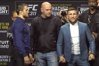 Merab (kanan) enggan bersemuka dengan Umar selepas menuduh sepupu Khabib itu tidak menghormati dirinya.