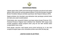 Kenyataan yang dikongsikan JAIPk mengenai tindakan tatatertib ke atas seorang pegawainya.