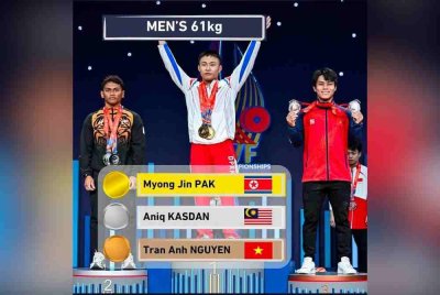 Mohamad Aniq (kiri) mengakhiri Kejohanan Dunia Persekutuan Angkat Berat Antarabangsa dengan membawa pulang dua pingat perak di Manama, Bahrain hari ini. Foto FB Aniq Kasdan