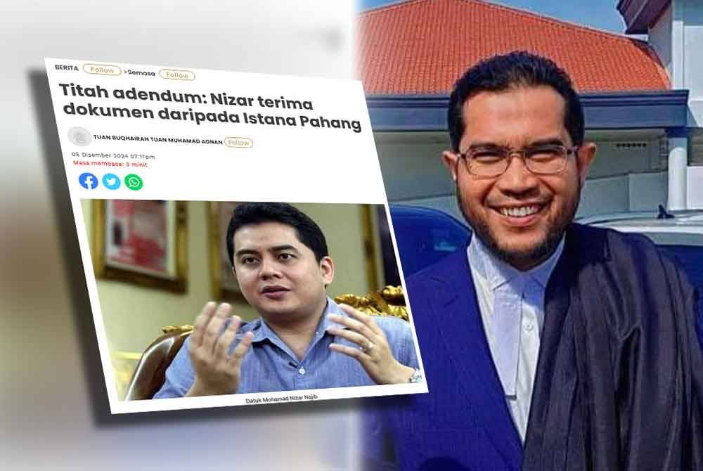 Mohamad Nizar didakwa menerima dokumen daripada Istana Pahang sebagai bukti tambahan baharu dalam rayuan berhubung kewujudan titah adendum. Gambar kanan: Mohd Fadhly