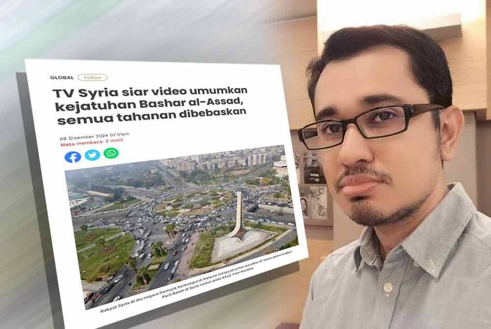 Laporan Sinar Harian mengenai pengumuman kejatuhan Bashar al-Assad, semua tahanan dibebaskan. Muzaffar Syah Mallow (kanan).