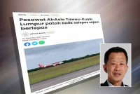 Laporan Sinar harian berkaitan pesawat AirAsia Tawau-Kuala Lumpur patah balik. Gambar kecil: Chester Voo