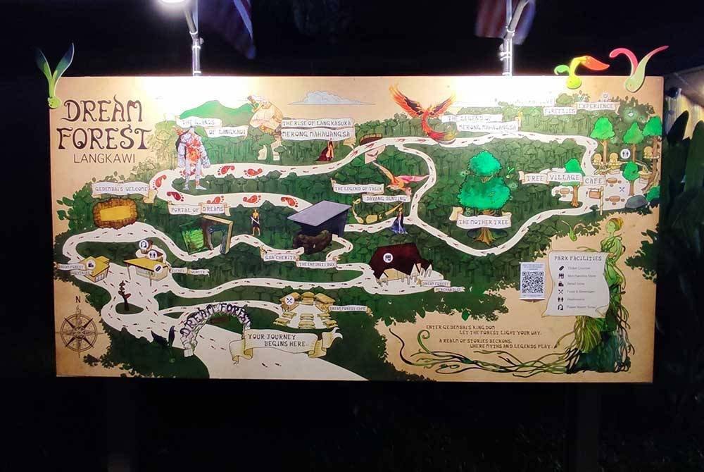 Peta menunjukkan tarikan dalam Dream Forest Langkawi.