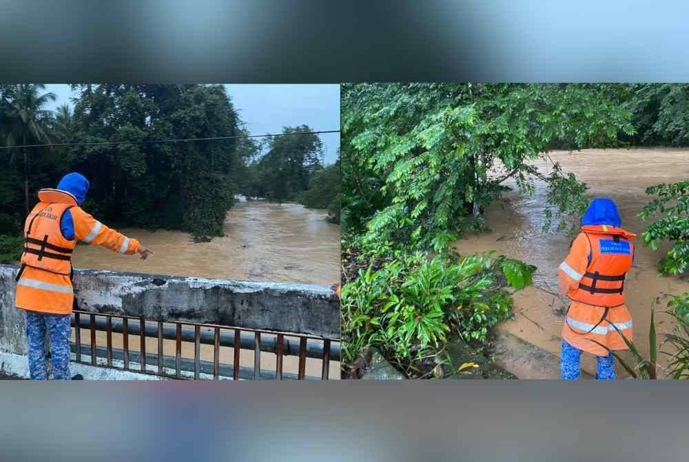 APM Gua Musang memantau keadaan terkini sungai di Gua Musang ekoran hujan lebat berterusan sejak malam Isnin.