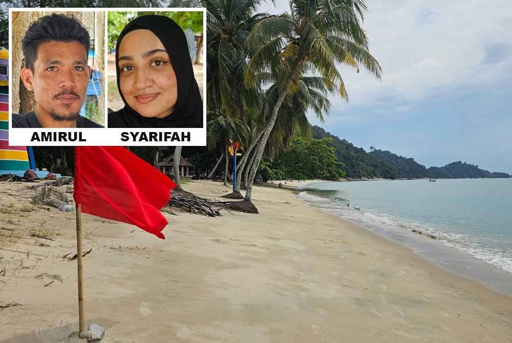 Bendera merah dikibarkan di pantai Teluk Batik yang menunjukkan larangan berenang pada Jumaat.