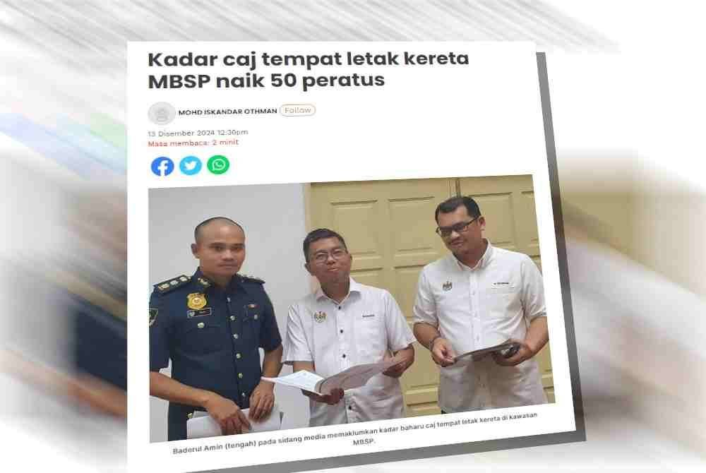 Pada Jumaat Sinar Harian melaporkan kadar caj tempat letak kereta di kawasan MBSP akan meningkat sekali ganda bermula 1 Januari tahun hadapan.