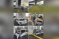 Sebuah kereta jenis Honda Accord terbabas dan melanggar tiang LRT menyebabkan pemandu maut terbakar di lokasi kejadian di Lebuhraya Persekutuan, Petaling Jaya, Selangor pada Khamis.