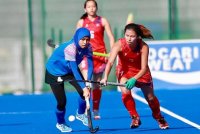 Aksi Young Tigress menentang Hong Kong dalam perlawanan penentuan tempat kelima kelapan Piala Remaja Asia 2024 di Stadium Hoki Al Amarat, Muscat, Oman. Foto Asia Hockey Federation