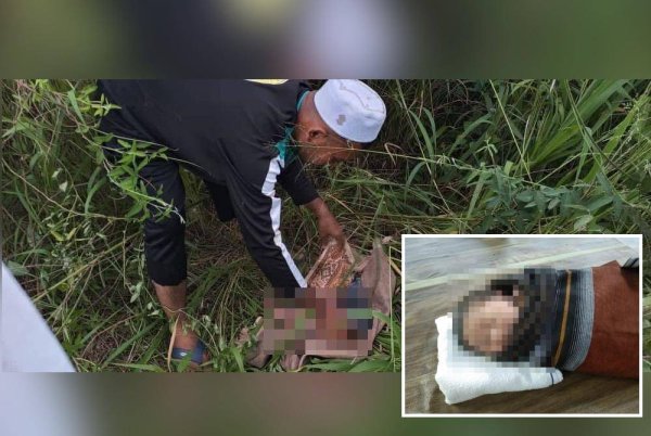 Bayi itu ditemui oleh AJK surau selepas terdengar tangisan kuat dari arah semak. Foto ihsan pembaca