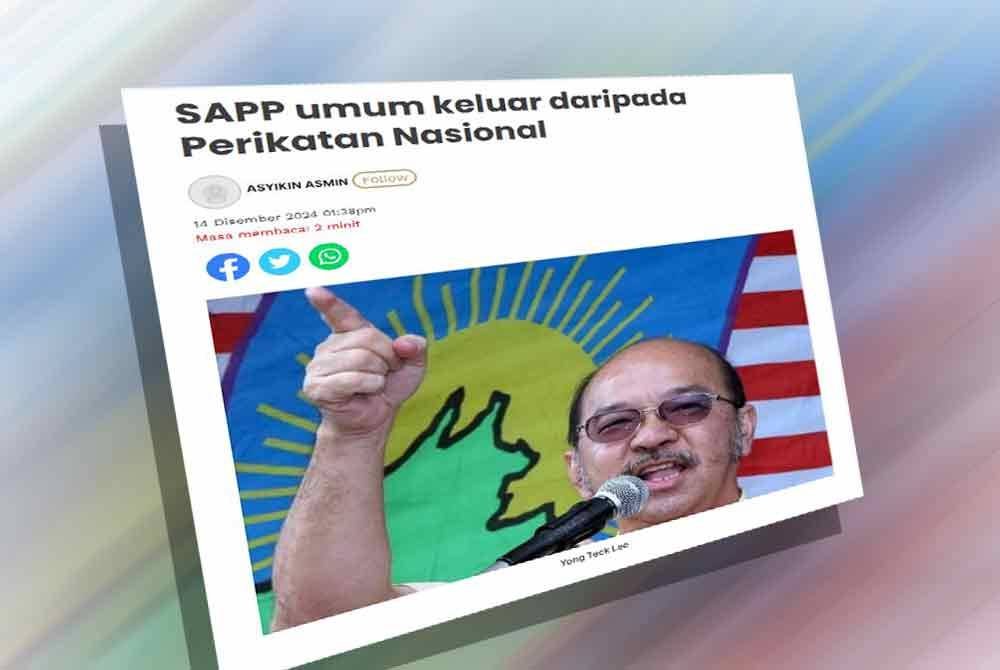 Laporan Sinar Harian pada Sabtu mengenai SAPP umum keluar daripada PN. 