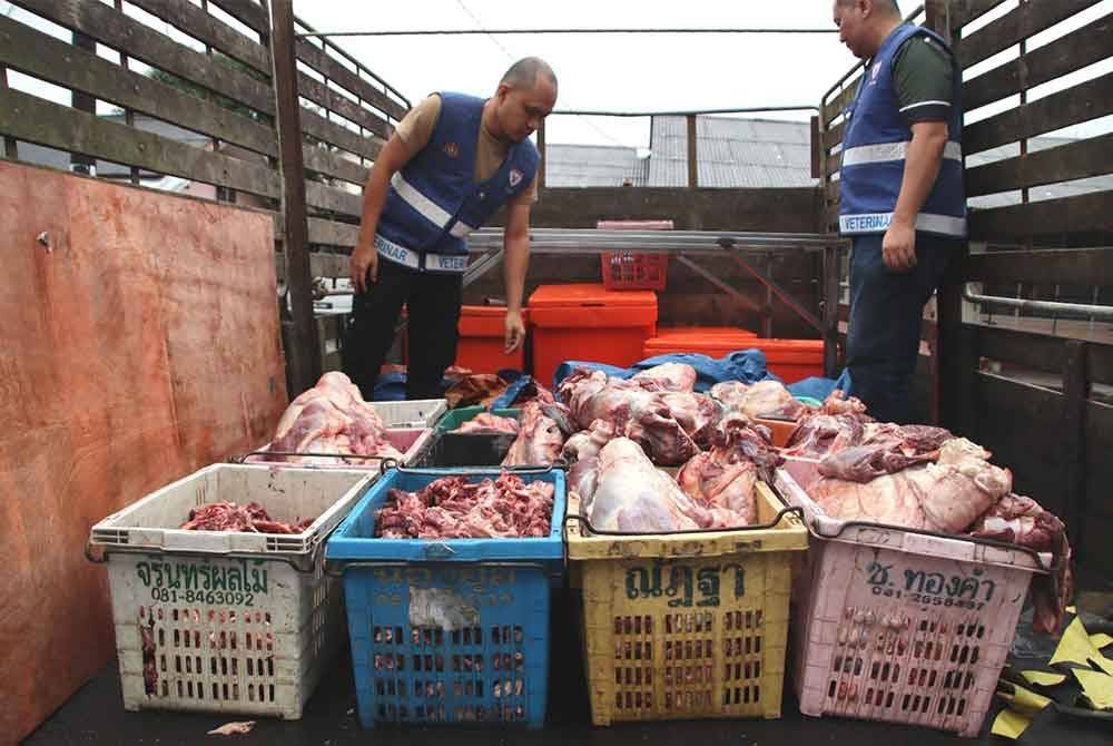 Antara karkas lembu yang dirampas JPV dalam pemeriksaan dijalankan di sebuah masjid dekat Kuala Terengganu pada Isnin.