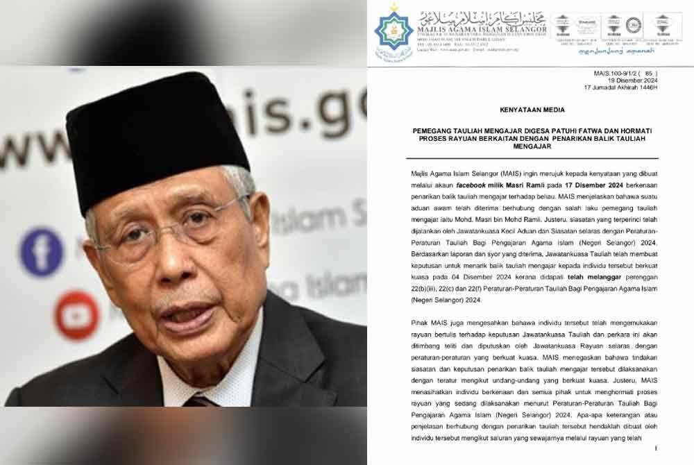 Tan Sri Abdul Aziz Mohd Yusof (kiri). Kenyataan yang dikeluarkan pada Khamis (kanan).