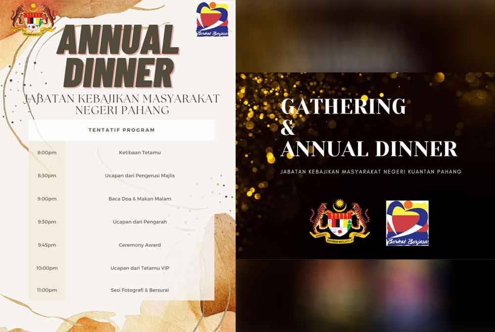 Aturacara &#039;Gathering & Annual Dinner&#039; menggunakan nama dan logo JKM Pahang yang tular melalui hantaran WhatsApp baru-baru ini. Foto FB JKM Pahang