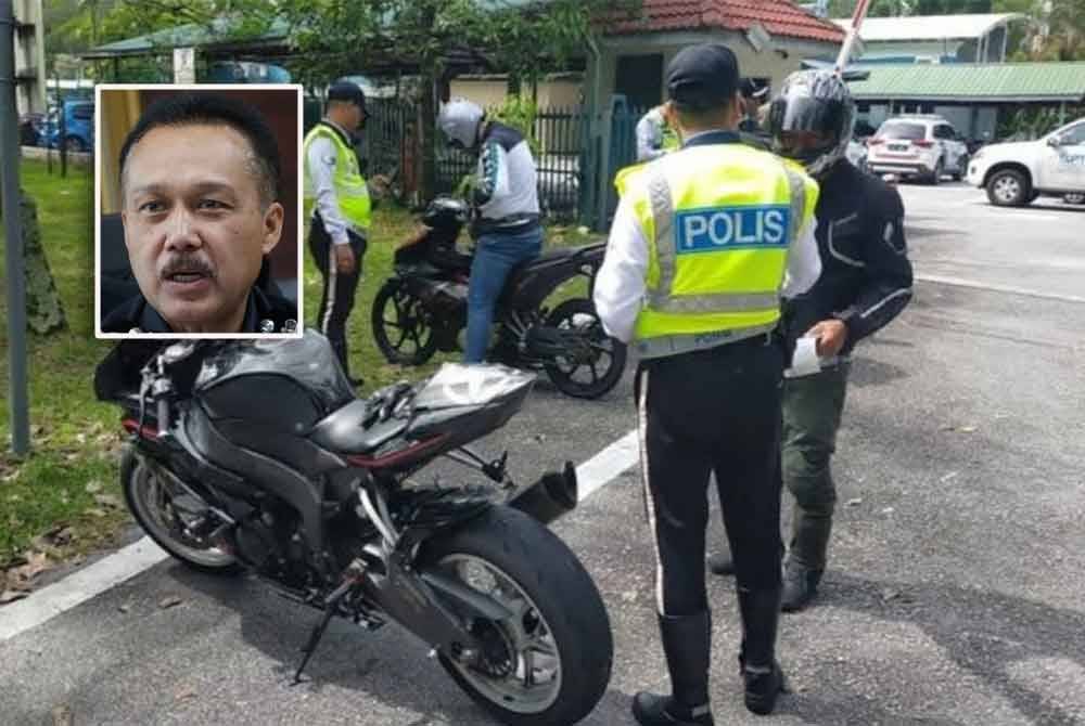 JSPT melaksanakan pemeriksaan motosikal berkuasa tinggi dalam usaha membendung kes libatkan kenderaan itu. (Gambar kecil: Mohd Yusri)