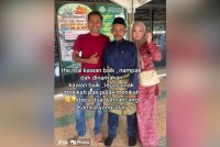 Nur Najiha dan suami (kiri) bergambar semasa majlis pernikahan ayahnya.