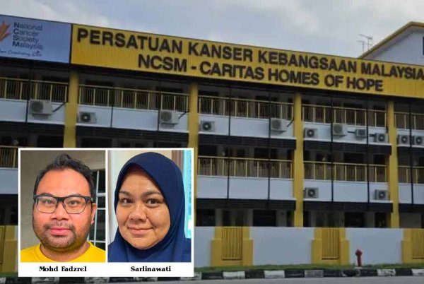 NCSM di Kuala Lumpur yang menyediakan khidmat sokongan kepada pesakit kanser. Gambar kecil: Mohd Fadzrel dan Sarlinawati