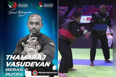 Thamaraj melakar sejarah tersendiri bergelar juara dunia dalam Kejohanan Pencak Silat Dunia di Emiriah Arab Bersatu (UAE) pada Ahad.