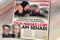 Laporan muka depan Sinar Harian pada Selasa. (Gambar kecil: Hezeri, Lam Thye)