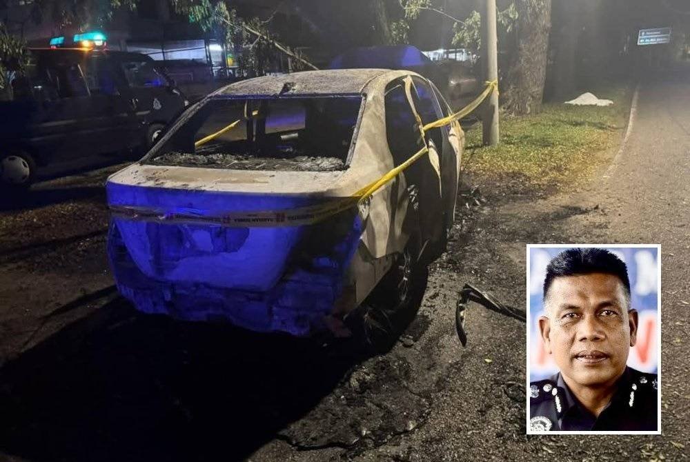 Seorang warga emas maut selepas kereta dipandunya melanggar pokok dan terbakar di Lorong Galing 11, Jalan Haji Ahmad pada pagi Rabu. Foto FB Polis Trafik Kuantan