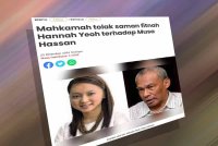 Laporan Sinar Harian mengenai keputusan mahkamah menolak saman fitnah Hannah Yeoh terhadap Musa Hassan.