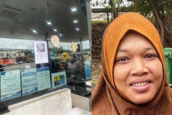 Poster wajah Siti Zaharah ditampal di stesen minyak sekitar Mentakab dan Temerloh.