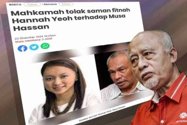 Laporan Sinar Harian mengenai keputusan mahkamah menolak saman fitnah Hannah Yeoh terhadap Musa Hassan.