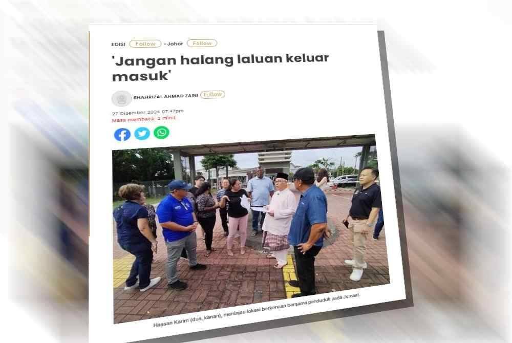 Laporan Sinar Harian berhubung gesaan penduduk di kawasan perumahan berkenaan agar pihak pemaju tidak meneruskan pembinaan struktur berhampiran di pintu keluar masuk kawasan perumahan berkenaan kerana ia bakal menghalang laluan.