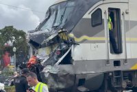 Keadaan kereta api Brightline yang terlibat dalam nahas di Delray Beach, Florida. Foto Agensi