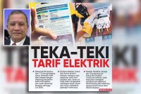 Laporan muka depan Sinar Harian pada Sabtu berhubung tarif elektrik. Gambar kecil: Mahadzir