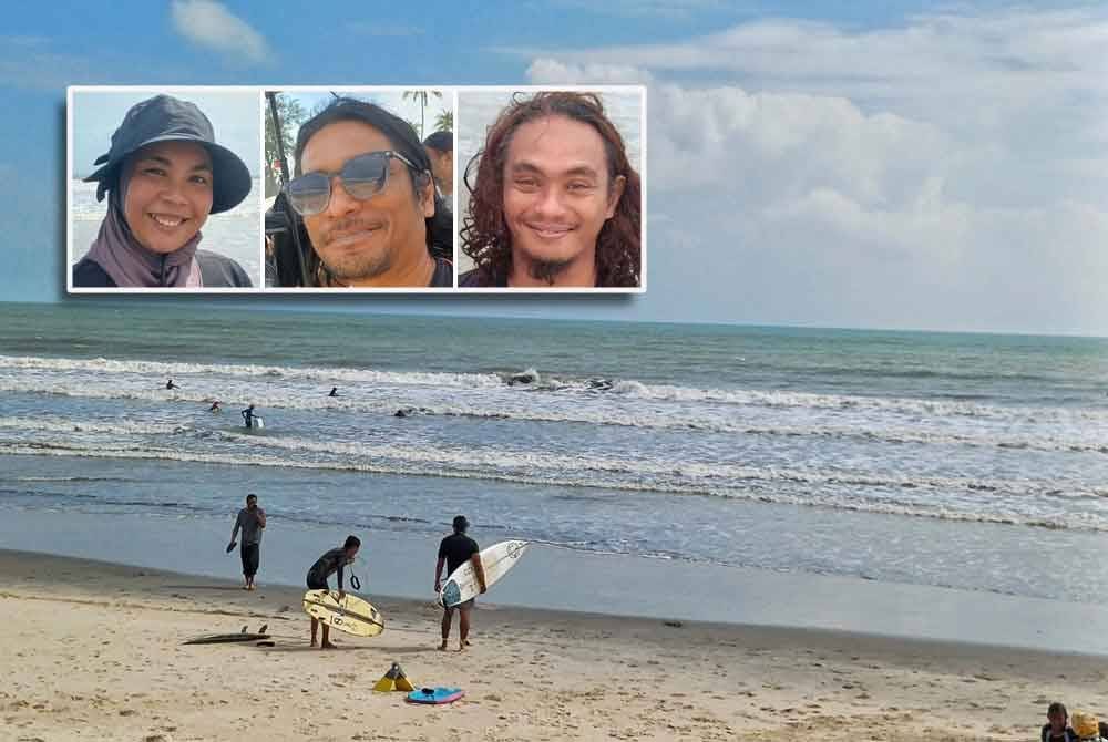 Peminat sukan luncur air tidak akan melepaskan peluang untuk bermain ombak sepanjang musim tengkujuh. Gambar kecil dari kiri: Siti Farahanim, Mohd Hasni, Muhammad Ariff 