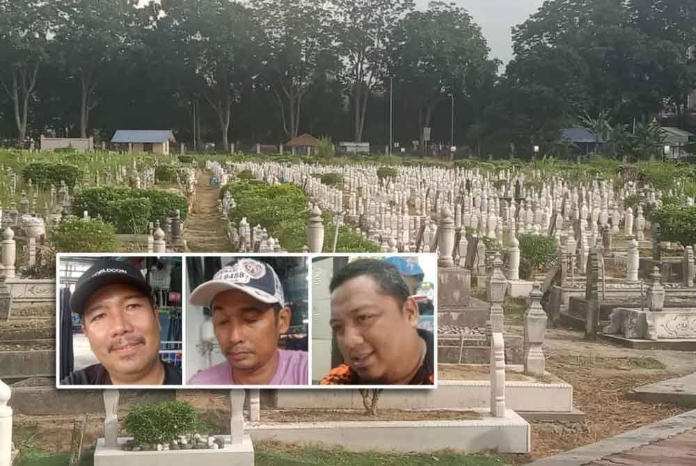 Kawasan Tanah Perkuburan Raudhatul Sakinah, Taman Ibukota. Gambar kecil dari kiri: Ahmad, Yazid, dan Mohamad