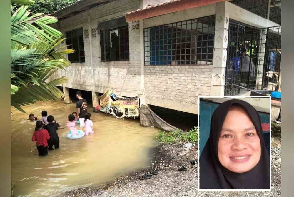 Kawasan kediaman Nor Azizon (Gambar kecil) digenangi air setinggi 0.4 meter.