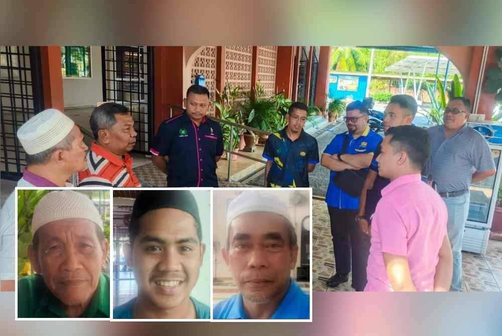 Othman (dua, kiri) meninjau keadaan Masjid Jamek Beseri bagi memastikan persediaan program berjalan lancar. Gambar kecil: Mohamed Ismail, Muhammad Fardhuni Ruhaizat, Amir Ishak