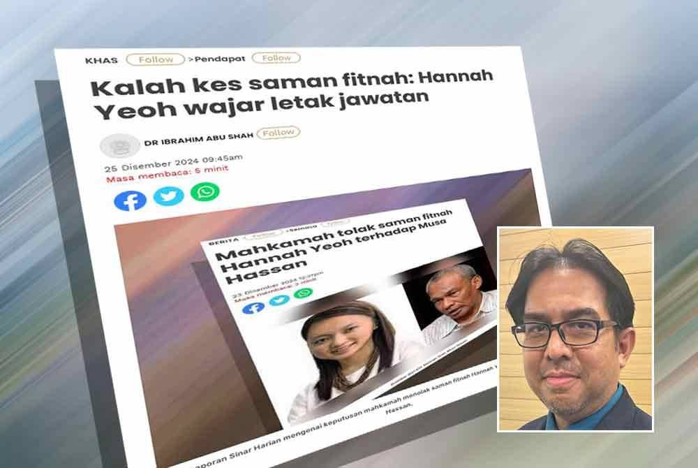 Laporan Sinar Harian mengenai keputusan mahkamah menolak saman fitnah Hannah Yeoh terhadap Musa Hassan yang menyebabkan banyak pihak mendesak Hannah meletakkan jawatan. Gambar kecil: Dr Mukhtaruddin Musa