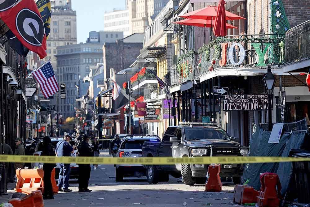 Pihak berkuasa menyiasat insiden rempuhan kenderaan di New Orleans yang mengorbankan sekurang-kurangnya 10 orang dan 30 lagi cedera. Foto Agensi