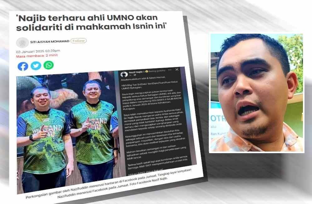 Bekas Perdana Menteri, Datuk Seri Najib Tun Razak menzahirkan penghargaan kepada UMNO atas sokongan yang diberikan untuk perhimpunan Solidariti 4 Najib Razak yang akan diadakan di Istana Kehakiman, Putrajaya pada Isnin ini. Gambar kecil: Dr Muhammad Akmal