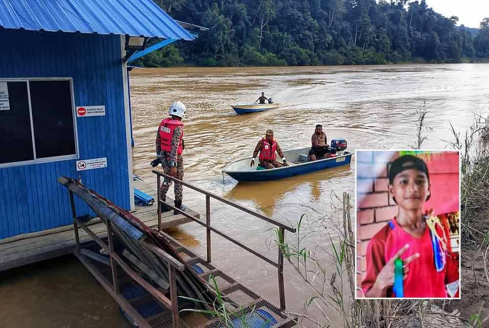 Operasi mencari dan menyelamat remaja lelaki yang dikhuatiri lemas selepas terjatuh ke dalam Sungai Pahang pada Sabtu. Gambar kecil: Azri Fahmi