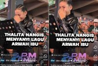 Talita tidak dapat menahan sebak ketika mendendangkan lagu Allahyarham ibunya.