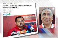 UMNO tidak akan meneruskan perhimpunan solidariti buat Najib pada Isnin depan. Gambar kecil: Saarani