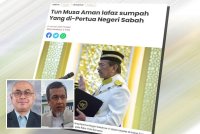 Laporan Sinar Harian mengenai pelantikan Tun Musa Aman sebagai Yang di-Pertua Negeri Sabah. (Gambar kecil: Syahruddin (kiri), Zulkarnain)