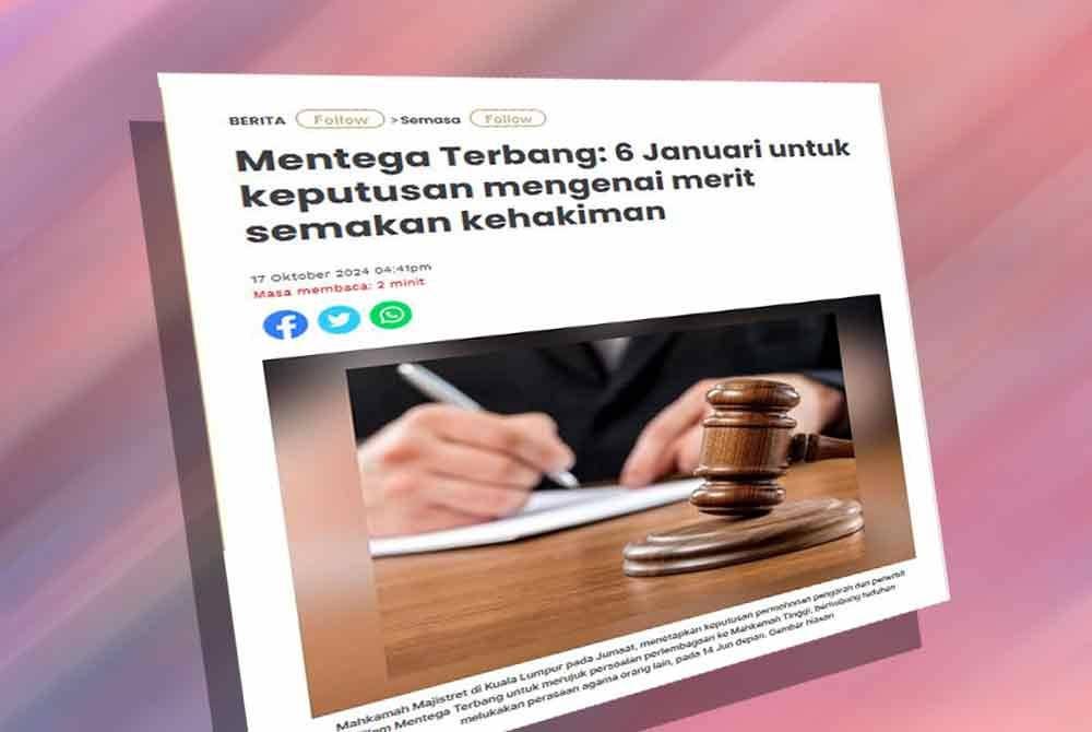 Laporan Sinar Harian berhubung keputusan mengenai merit semakan kehakiman terhadap pengarah dan penerbit filem Mentega Terbang.